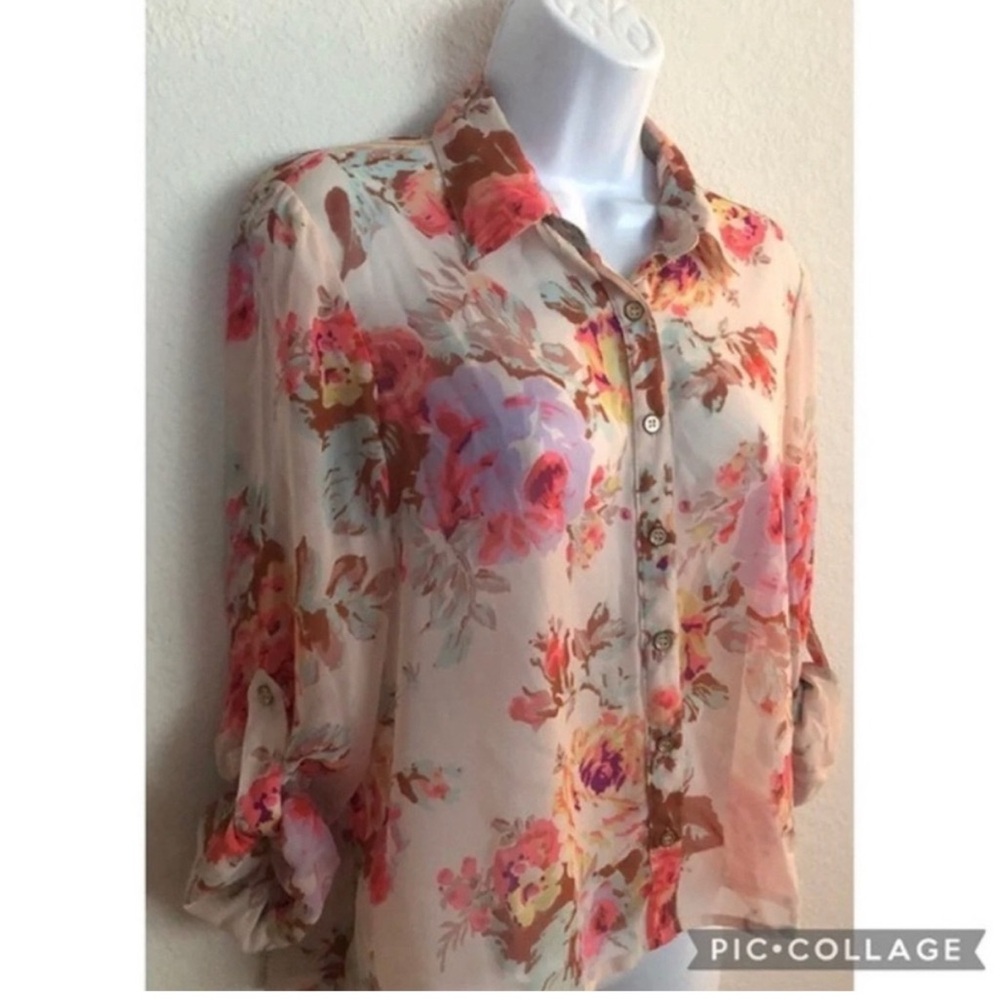 Band of Gypsies Sheer Floral Blouse | Back Cutout | Size S | Romantic Boho